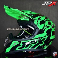 HELM JPX CROSS FOX1 X12  FLUO GREEN GLOSS PAKET GANTENG GOOGLE SNAIL HELM JPX KLX ORIGINAL HELMET MO