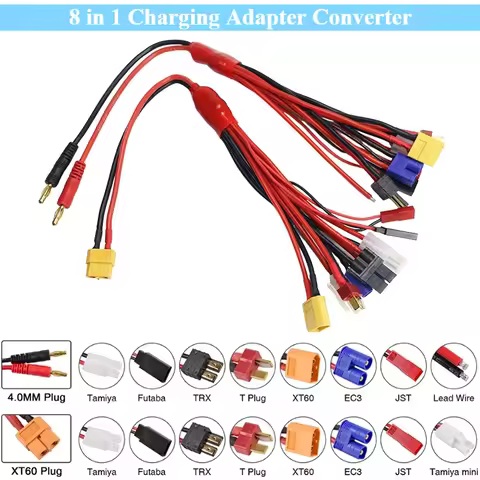 8 in 1 XT60 4.0MM Banana Connector Charging Adapter Converter To EC3 XT60 TRX JST Futaba T Plug for 