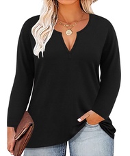 RITERA Plus Size Tops for Women Waffle Knit Shirt V Neck Long Sleeve Tshirt Loose Tops Casual Blouse