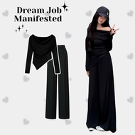 Crystalstuff - Korean Style Women's 2-In-1 Set, Modern, Simple, Stylish, Daily Top and Bottom Set AD