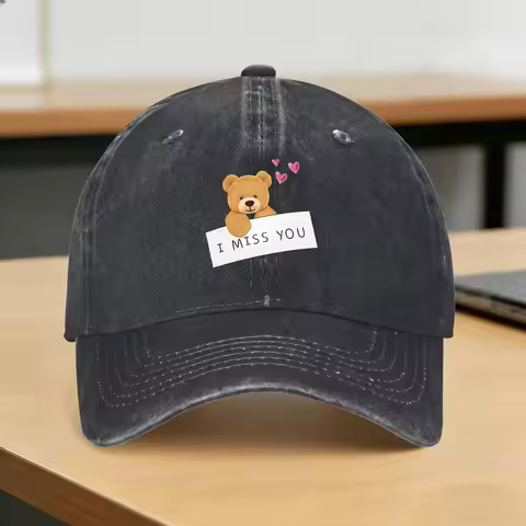 Teddy Bear Playing Badminton Print Casual Baseball Cap Summer for Young Men And Women Trucker Hat Wh