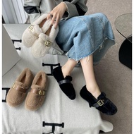 Fashion Women's Shoes Flat Cute Fur Shoes Outer Wear Women 2026 Korean Version ins Mink Fur Buckle P
