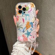 Ocean Elements Painted Flat Print Cream Wavy Edge Bracelet Strap Simple Anti-Drop Thick Phone Protec