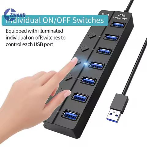 New！USB3.0 HUB 4in1 7in1 USB Splitter .0 USB Adapter Multi-Port Independent Power Switch Extender 30