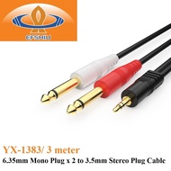 EFSHIU 3 Meter 6.35mm Mono Plug x 2 to 3.5mm Stereo Plug Cable - YX-1383/3M