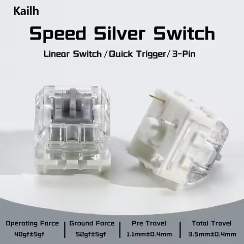 Kailh Speed Silver Switch Mechanical Keyboard Switches Creamy Linear 3-Pin 40gf Pre-Lubed For 60 Gam