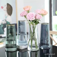 🚓Gold Painting Vase Internet Celebrity Transparent Glass Living Room Flower Vase Ornament Decoration Creative Simple Nor