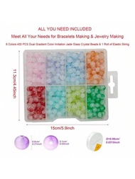 8 Colores 8mm Kit Para Hacer Pulseras De Cuentas De Cristal, Kit Para Hacer Joyas De 400 Piezas De Cuentas De Vidrio En Un Gradiente De Colores, Regalo De Cumpleaños Diy Para Hacer Brazaletes, Collares, Cadenas Telefónicas Y Manualidades De Abalorios Para Pequeñas Empresas