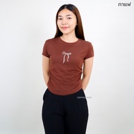 t430# tb4302-2XL# เสื้อยืด มี 2 ไซส์ งานคอกลม แขนสั้น ปักลายโบว์ ผ้าคอตตอนผสม