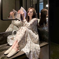 ANGGI-Dress wanita panjang lengan hijab motif bunga Korean Style Import