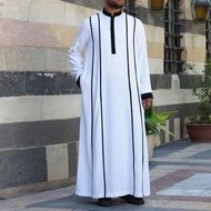 Islamic Ramadan Muslim Jubah Lelaki Muslimah Clothing Hari Raya Aidilfitri Contrasting Color Jubah Melayu