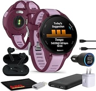 Garmin Forerunner 165 Music GPS Running Smartwatch, Fitness Tracker Smart Watch for Women and Men Bundle with Accessories - Berry/Lilac