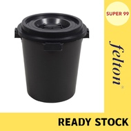 FELTON (12 Gallon) Plastic Garbage Dustbin With Cover / Black Dustbin Pail / Tong Sampah Hitam