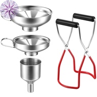 4Pcs Stainless Steel Canning Funnel Canning Jar Lifter w/ Grip Handle for Wide Regular Jars Mason Ja