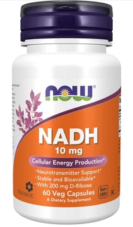 NOW Supplements, NADH (Reduced Nicotinamide Adenine Dinucleotide) 10 mg with 200 mg D-Ribose, 60 Veg