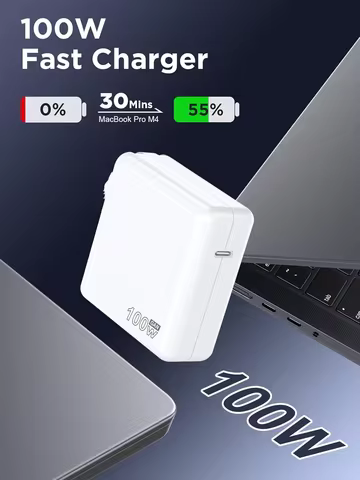 100W USB-C Fast Charger, PD 3.0 Power Adapter with Braided Cable, Compatible with Laptops & Tablets