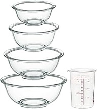 iwaki PS-BO-4B1M AGC Techno Glass, Heat Resistant Glass, Round, Set of 4, Includes Measuring Cups, M