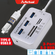 Actual USB 3.0 7in1 Hub Card Reader 3-Port USB+MS Micro SD MMC M2 TF Slot Combination Aluminum High 