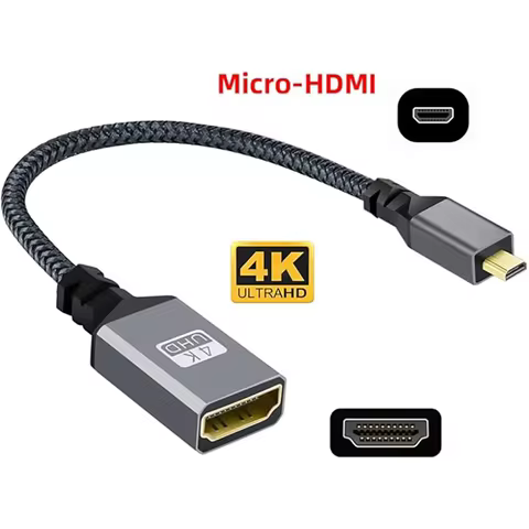Micro HDMI to HDMI Adapter, Male to Female Cable HDMI 2.0 4K@60Hz HDR 3D Dolby 18Gbps High Speed, 20