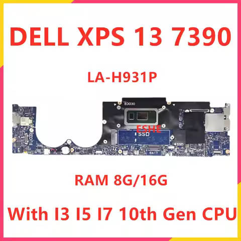 EDP35 LA-H931P For DELL XPS 13 7390 Laptop Motherboard With I3/I5/I7 10th Gen CPU 8G/16G RAM CN-0F3V