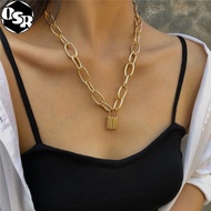 OSR [Ready Stock] Rock Choker Lock Necklace Layered Chain With Lock Pendant Necklace