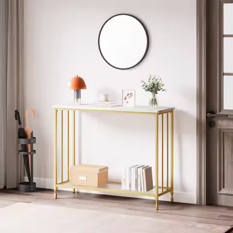 Console Table Sofa Tables Narrow Entryway Table with Glass Shelf Metal Frame 33.5” Behind Couch Tabl