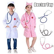 Pretend Game Doctor Costume Kids Toys Doctor White Coat Lab Coat Role Play Kits Set Baju Doktor Boys
