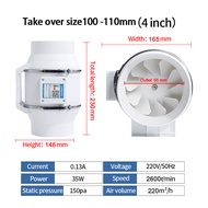 Duct Exhaust Fan 4"/6"/8" inch Diagonal Flow Pressurized Fan Bedroom Living Room Toilet Kitchen