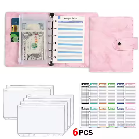New A7 Pu Leather Budget Binder Notebook Planner Cash Envelopes Set with Binder Pockets for Money Bu