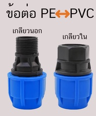 ข้อต่อ ข้อต่อเกลียวนอก ข้อต่อเกลียวใน PE พีอี ข้อต่อ ท่อ pvc เข้า กับ ท่อ PE ท่อพีอี ข้อต่อชนิดสวมอัด ทนแรงดัน 8บาร์ มีขนาด 20 - 63 mm