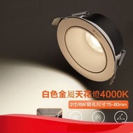 LED射燈嵌入式天花燈【金屬防眩/白色（6W冷白光4000K）】