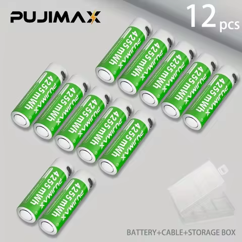 PUJIMAX 16/12/6/4pcs AA4255mAh rechargeable lithium battery, with a stable voltage of 1.5V. Comes wi