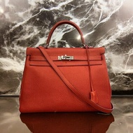 HERMES TOGO 牛皮 KELLY35 公分/銀扣/方框 O /紅