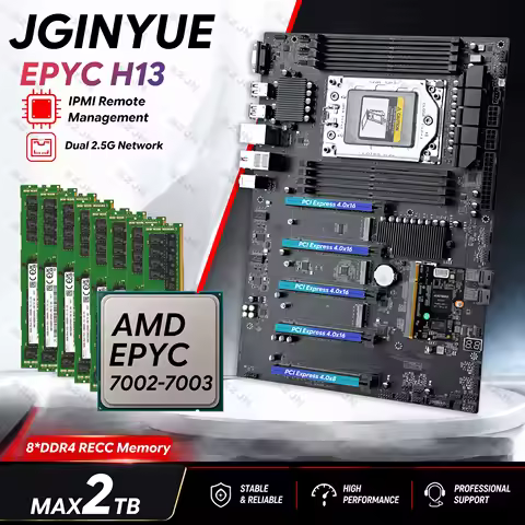 JGINYUE EPYC-H13 With BMC Server Motherboard AMD EPYC 7002 7003 8x DDR4 2TB 4x PCIe 4.0 x16 3x M.2 N