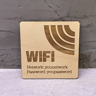 【客製化】WiFi無線上網指示牌/牆貼 | 雷雕木製