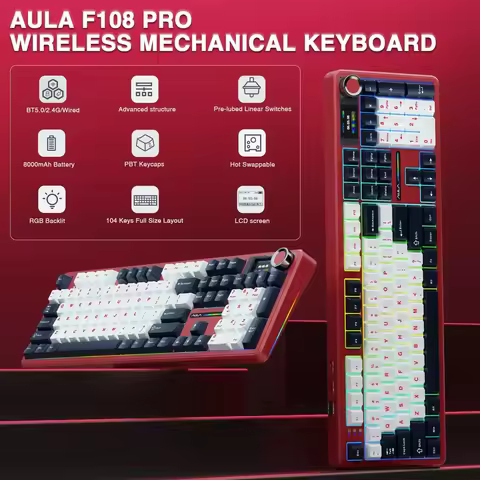 AULA F108 PRO Wireless Mechanical Keyboard with Screen&Knob,Hot Swappable Gaming Keyboard with 8000m