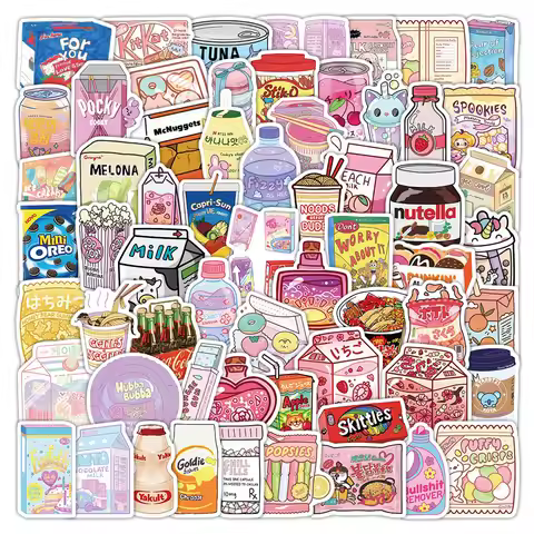 102 Pcs Cartoon Snack Pack Stickers - Waterproof DIY Decor for Journal Phone Water Bottle Giajar Sti