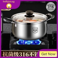 [48H Shipping]316Stainless Steel Extra Thick Soup Pot Household Steamer Cooking Pot Cooking Gas Induction Cooker Stew Pot Instant Noodle Small Milk Pot