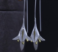 真正的 925 純銀鈴蘭花吊墜耳環女