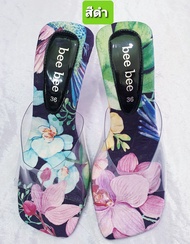 รองเท้าแฟชั่น ส้นแก้ว คริสตัล ส้นสูง 3 นิ้ว รองเท้าผู้หญิง ลายดอกไม้ สีสรร สดใส ลุคคุณหนู ใส่สวย น่ารักมาก ๆ คะ
