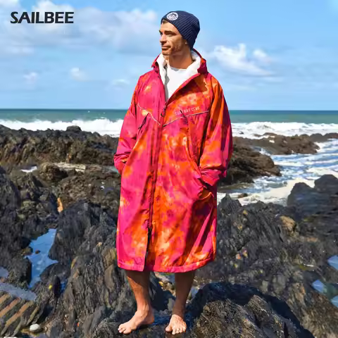 Waterproof Surf Changing Robe Hooded Cloak Beach Surfing Pool Outdoor Coat Lamb Wool Jacket Lining A