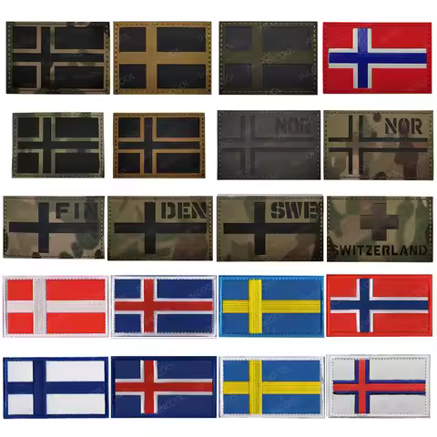Sweden Norway Denmark Iceland Finland Switzerland Flag Embroidered IR Reflective Flags Patches Appli