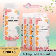 Combo 6 bịch giấy ăn treo tường topgia 1280 tờ 320 lần rút