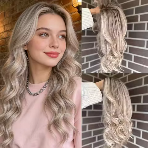 Human Hair Body Wave Lace Front Wig Ash Rose Blonde Highlight Ombre HD Lace Wig For Women