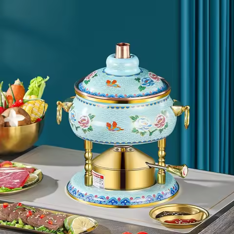 Enamel Color Inflatable Small Hot Pot Pure Copper Gas Stove Shabu Shabu Hot Pot Shabu Pot Cookware O