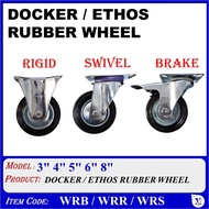 ( 3" 4" 5" 6" 8" ) DOCKER RUBBER WHEEL - RRS-SWIVEL, RRR-RIGID, RRB-BRAKE