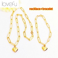 18K Saudi Gold Pawnable heart paper clip necklace and bracelet