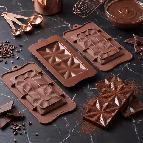 Full page square crystal chocolate silicone mold 3D Dubai pistachio chocolate bar thick mold for fil