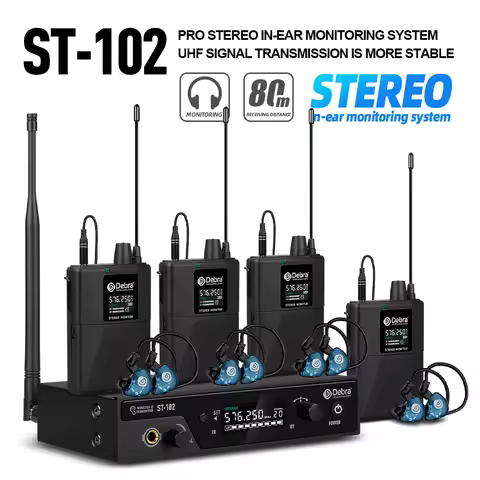 Debra ST-102 Wireless In-Ear Monitor System UHF IEM Stereo with Bluetooth 5.0 UHF for Distance 80-30