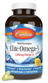 Carlson Elite Omega 3 Gems, 1600mg, Lemon Flavored, 240 Softgels